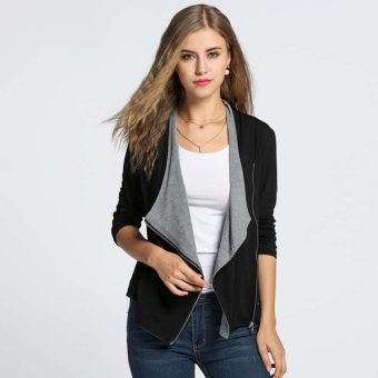 Simple Supreme 2016 Women Casual Long Sleeve Jacket Outwear Cardigan Zip Blazer Coat(Black) - intl  