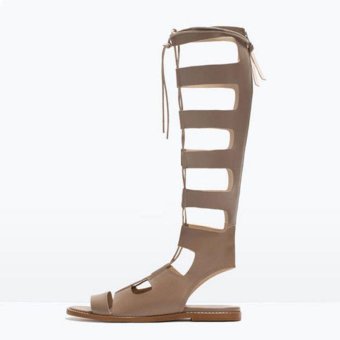SJJH Roman knee high flats super fashion sandals comfortable and chic for fashion women PP238Beige - intl  