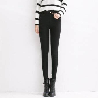 Skinny Jeans Woman High Waist Winter Plus Thick Velvet Korean Big Yards Feet Pencil Jeans Black - intl  