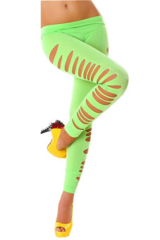Skinny Pants Tight Stretchy Side Ripped Leggings (Green)  