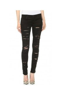 Slim and Fit Jeans Destroy Black For Women - Korean Style Ripped Jeans Women - Hitam  