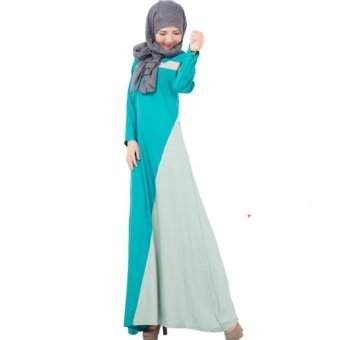Slim Dual Color Maxi Dress with Zip Sleeve (Green)  