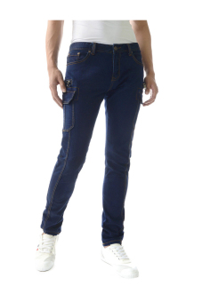 Slim Fit Stretchy Side Zipper Deco Cargo Pocket Pants Straight Jeans BLUE  
