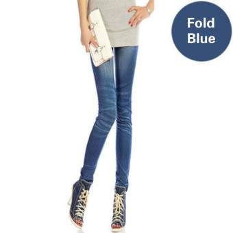 Slim Korean Style for Lady 40-75Kg As Denim Render Elastic Jeggings Pants(Color:Fold Blue) - intl  