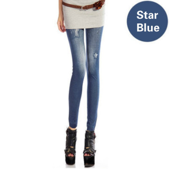 Slim Korean Style for Lady 40-75Kg As Denim Render Elastic Jeggings Pants(Color:Star Blue) - intl  