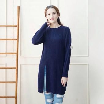 Slit Knit premium - sweater rajut wanita selebgram - best seller - navy  