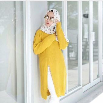 Slit Knit Sweater Rajut Wanita Premium Lemon  