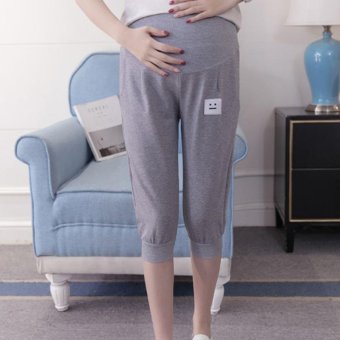 Small Wow Maternity Casual Loose Solid Color Thin Cotton Cropped Pants for Summer Grey - intl  