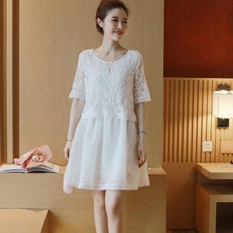 Small Wow Maternity Daily Round Solid Color Lace Above Knee Dress White - intl  