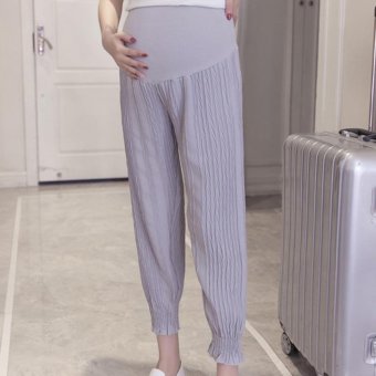 Small Wow Maternity Going Out Loose Solid Color Thin Chiffon Long Pants for Summer Grey - intl  