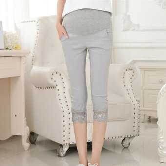 Small Wow Maternity Going Out Loose Solid Color Thin Cotton Cropped Pants for Summer Grey - intl  