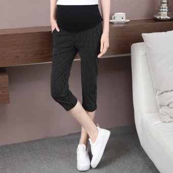 Small Wow Maternity Going Out Loose Stitching Contrast Color Thin Cotton Cropped Pants for Summer Black - intl  