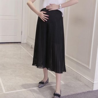 Small Wow Maternity Korean Loose Solid Color Thin Chiffon Wide Leg Pants for Summer Black - intl  