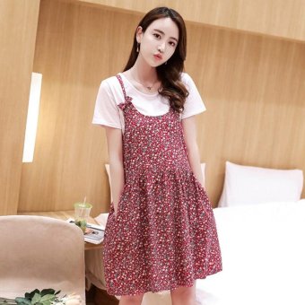 Small Wow Maternity Korean Round Print Cotton Above Knee two-piece Dress Multicolor - intl  