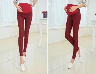 Solid Color Slim Maternity Pants Care Belly Trousers For Pregnant Women Plus Size Stretchable Pregnancy Pencil Pants(wine) - intl  