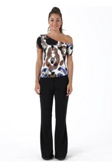 Sook Woman Off Shoulder Top Abstract - Cokelat  