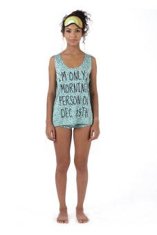 Sook Woman Set Pajamas Tank Top & Panties (I'm Only A Morning Person On Dec 25th) Bone Print - Sea Green  