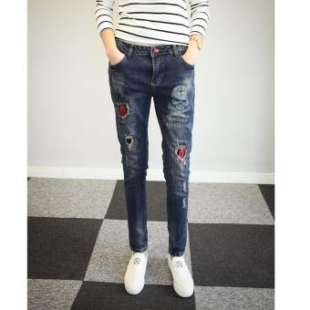 Sports Pants Street Jeans Girls Denim Trousers Korean Women Hole Jeans Patch Pants - intl  