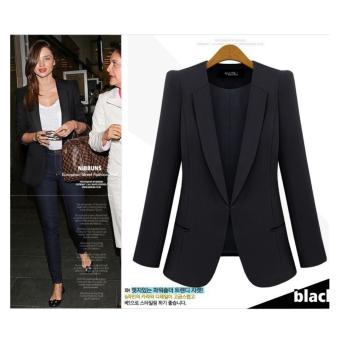 Spring and Autumn Women's Fashion Slim Fit Formal Suit Jacket Ladies office work Solid color Plus-Size Coat Outwear Blazer-Black - intl  