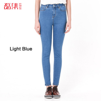 Spring/Autumn Fashion S- 6XL High Waist jeans High Elastic plus size Women Jeans woman femme washed casual skinny pencil Denim pants M(Light blue) - intl  