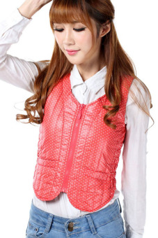 Spring Autumn Polka Dots Slim Down Jacket Vest (Red)  