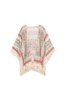 Spring Autumn Women's Girls Floral Printing Long Loose Knitted Cardigan Shawl Cape Sweater Coat - Size M  
