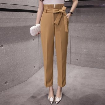 spring loose wide leg pants bow tie Pantyhose female straight-legged - intl  