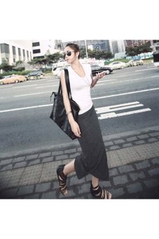 Spring Summer Women's Bodycon High Waist Side-Slit Long Pencil Skirt - Free Size Dark Grey - Intl  