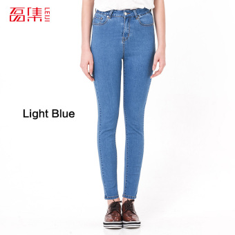 Spring/Autumn Fashion S- 6XL High Waist jeans High Elastic plus size Women Jeans woman femme washed casual skinny pencil Denim pants L(Light blue) - intl  