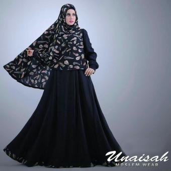 SR Collection Maxy Gamis Muslim Wanita Lengan Panjang Unaisah - Hitam  