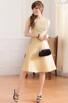 Stain Knee-length Bridesmaid Plus Size Wedding Evening Gowns Party Dress(Yellow)  