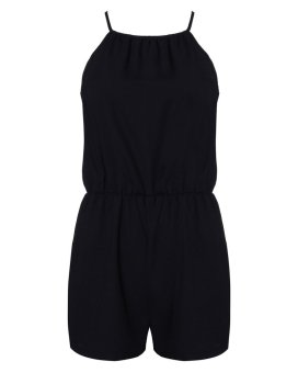 Strap Backless Womens Chiffon Sleeveless Jumpsuit Playsuit (Black)  