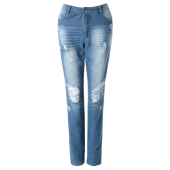 Street Style Destroy Wash Skinny Ripped Jeans For Women(BLUE)(Size:M)(Int:M) - intl  