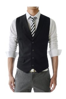Stylish Slim Fit Vest Unique Shawl Collar 4 Button Sensual Waistcoat BLACK - Intl  