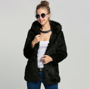 Stylish Women Casual Faux Fur Coat Hooded Long Sleeve Thick Slim Jacket Overcoat - intl  