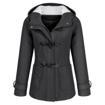 Stylish Women Casual Thick Slim Hooded Zipper Horn Buttons Coat Overcoat Jacket - intl  