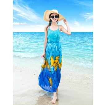 Summer Backless Chiffon Dress Bohemia Style floral long dress Sling vacation skirt slim-fit - intl  