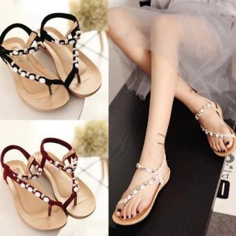 Summer Boho Women Flat Sandals Roman Shoes (Black) - intl  
