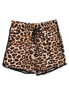 Summer Elastic Waist Leopard Print Shorts for Women Mini Shorts Brown (EXPORT) (Intl)  
