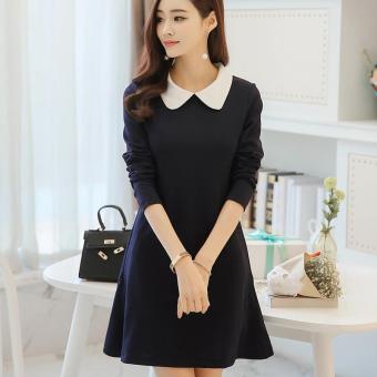 Summer Fashion Korean Women's Long Sleeves Dress Doll Collar Plain A-line Midi Dresses - intl  
