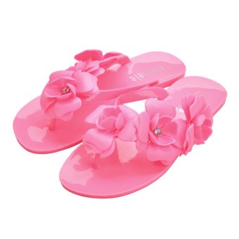 Summer Female Camellia Herringbone Shoes Jelly Beach Slipper Sandal Rose Red  