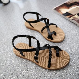 Summer Flat Beach Sandals Rome Women's Sandals Students Shoes(Black) - intl  