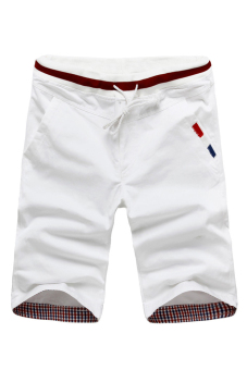 Summer Men Casual Breathable Cotton Shorts with Pocket (White)  