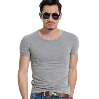 Summer Men O-Neck Muscle Short Sleeve Slim Fit Shirts Gray  