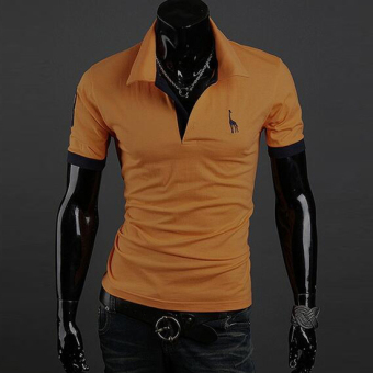 Summer men's fashion casual short-sleeved T-shirt Korean Slim shirt POLO Deer printing (Yellow) - Intl  