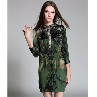 Summer Vintage Silk Print Bodycon Mid Dress Plus Size - intl  