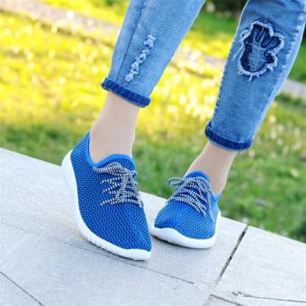 Summer Women Fashion Lace-Up Sneakers Net Breathable Lazy Shoes (Blue) - intl  