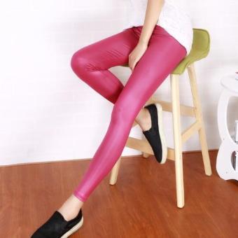 Summer Women Leggings Candy Color Imitation Leather Pants Slim Thin Pencil Nine Pants (Peach Red) - intl  
