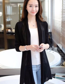 Summer Women Sun Protection Loose Long Shawl Cardigan Solid Color Coat Air Conditioning (Black) - Intl  