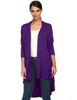 Sunweb ACEVOG Lady Women Casual Open Neck Long Sleeve Asymmetric Hem Loose Cardigan Coat ( Purple ) - intl  